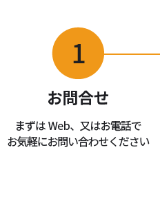1.お問い合わせ　まずはWeb、又はお電話でお気軽にお問い合わせください。