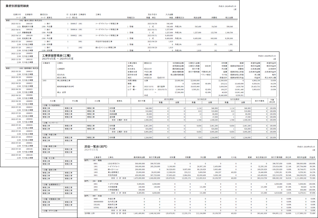多種多様な集計項目なご用意し、様々な管理帳票印刷が出力可能