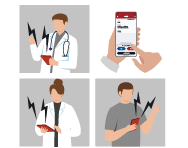 各部署の医療スタッフが着信鳴動により招集に気付き、内容確認後、対応可否の応答を返信します。