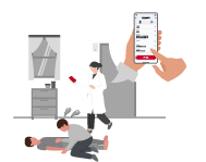 緊急事態を把握した職員が場所情報を含めた一斉発信を行います。